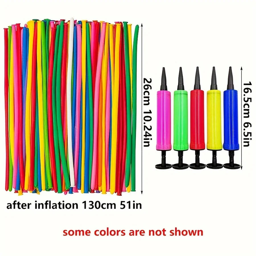 A collection of colorful latex modeling balloons in various colors and lengths, shown standing upright.