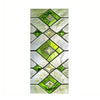 Decorative privacy window film featuring diamond-shaped patterns in green and silver tones.