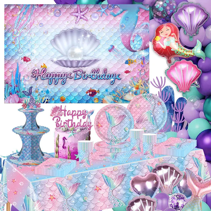 Purple Mermaid Birthday Party Supplies Kit for Girls