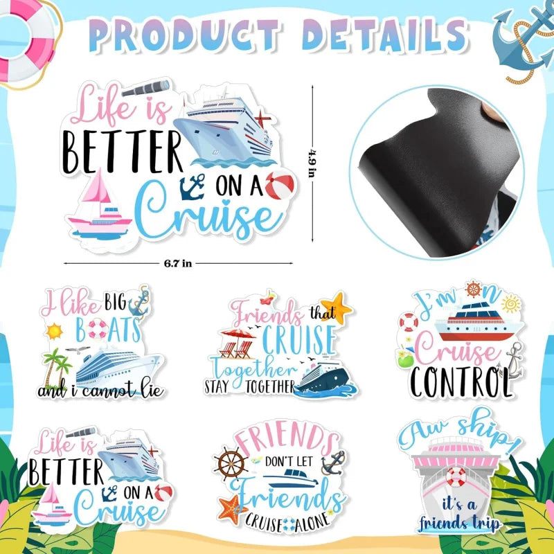 Magnetic friends set for cruise door decorations featuring various friendship phrases and ship designs