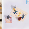 A set of three playful chicken butt fridge magnets featuring a chick, a hen, and a rooster, displayed on a light-colored card