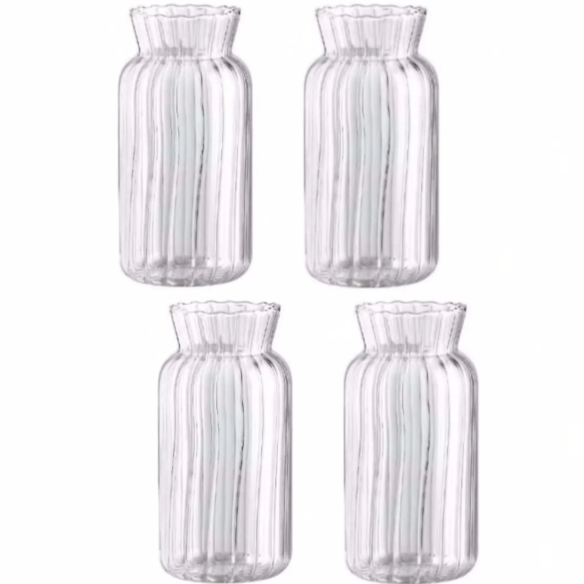 A set of clear glass vases with vertical stripes for home decor