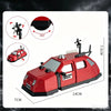 A red 3D printed display model of an intercept vehicle with various components shown in detail.