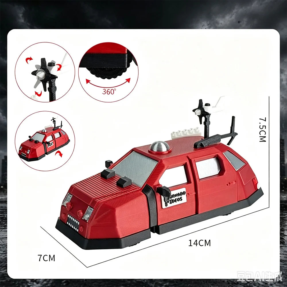 A red 3D printed display model of an intercept vehicle with various components shown in detail.