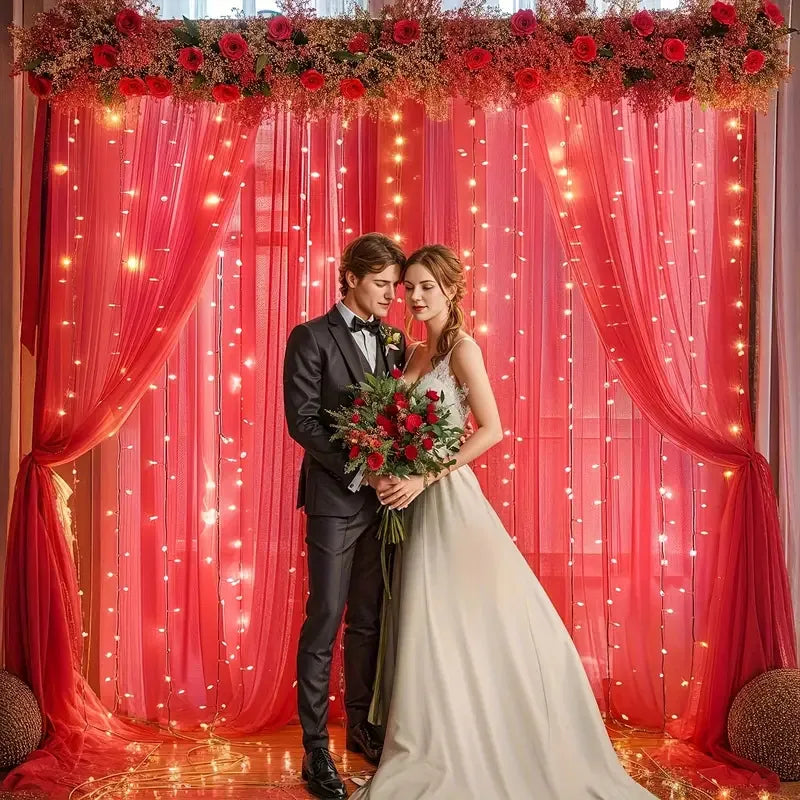 Elegant Tulle Backdrop Set with USB String Lights for Weddings & Parties
