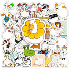 Collection de autocollants de canards et de oies de dessins animés amusants, avec diverses expressions et styles.