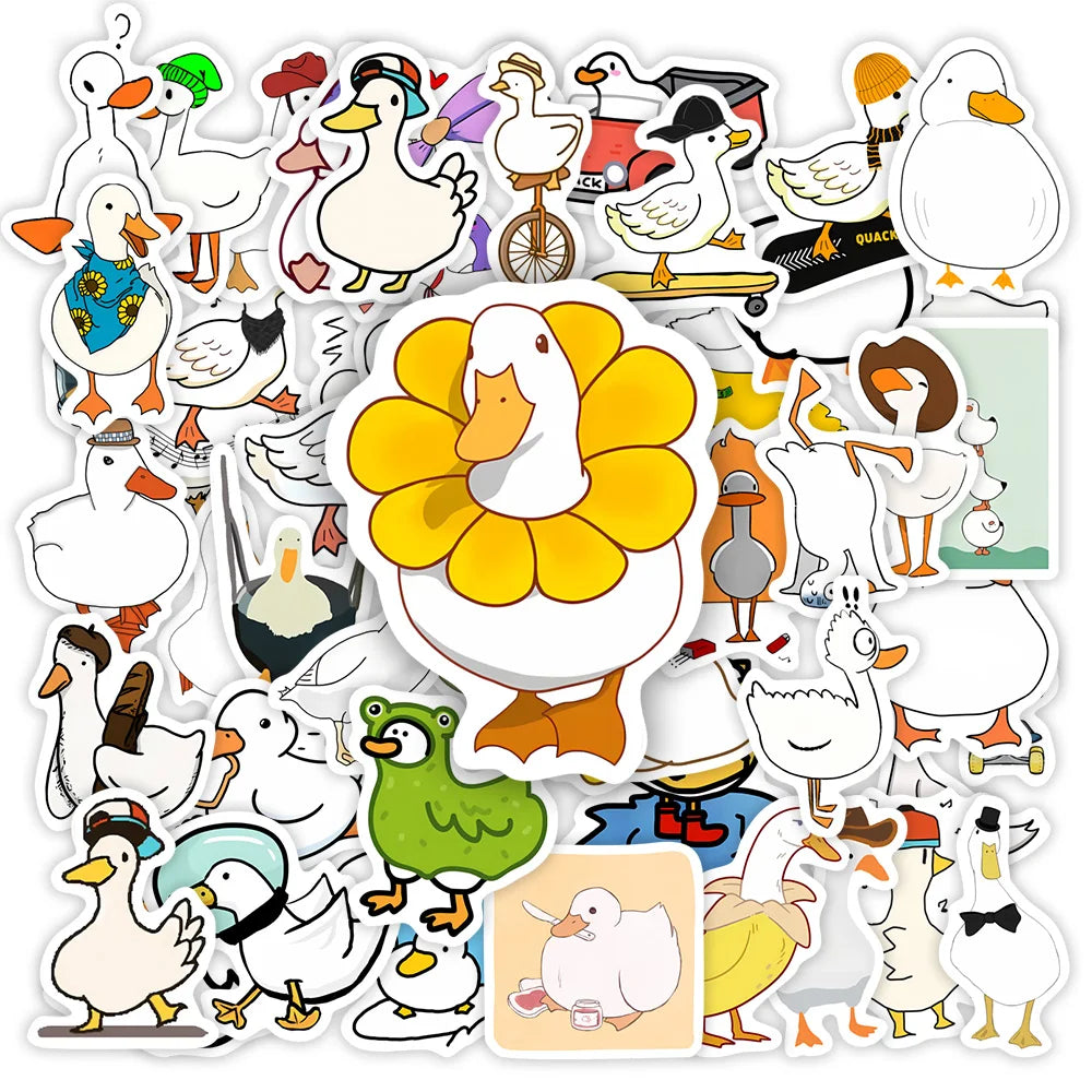 A collection of funny cartoon duck and goose decals featuring various expressions and styles.