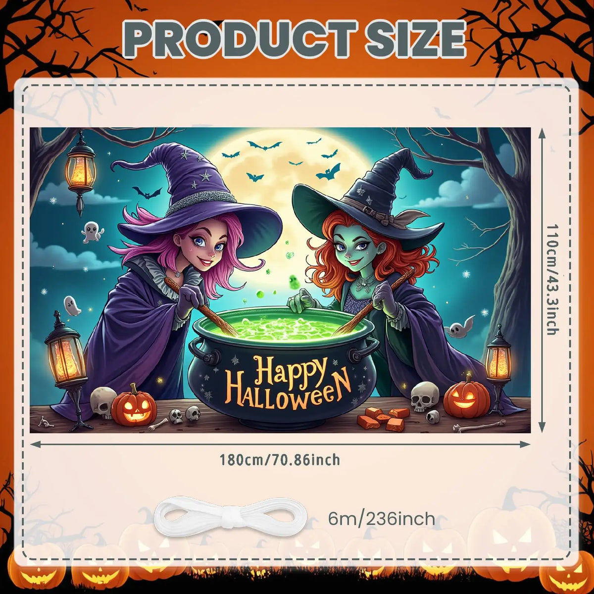 Large Halloween Witch Door Banner with Classic Spooky Design