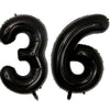 A set of two giant black foil balloons shaped like the number 36