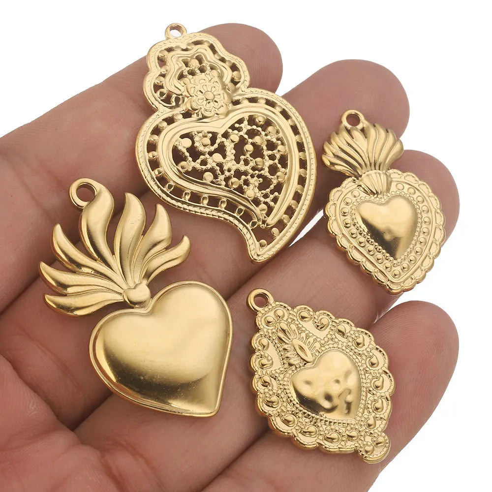 Gold Sacred Heart Charms for Jewelry Making