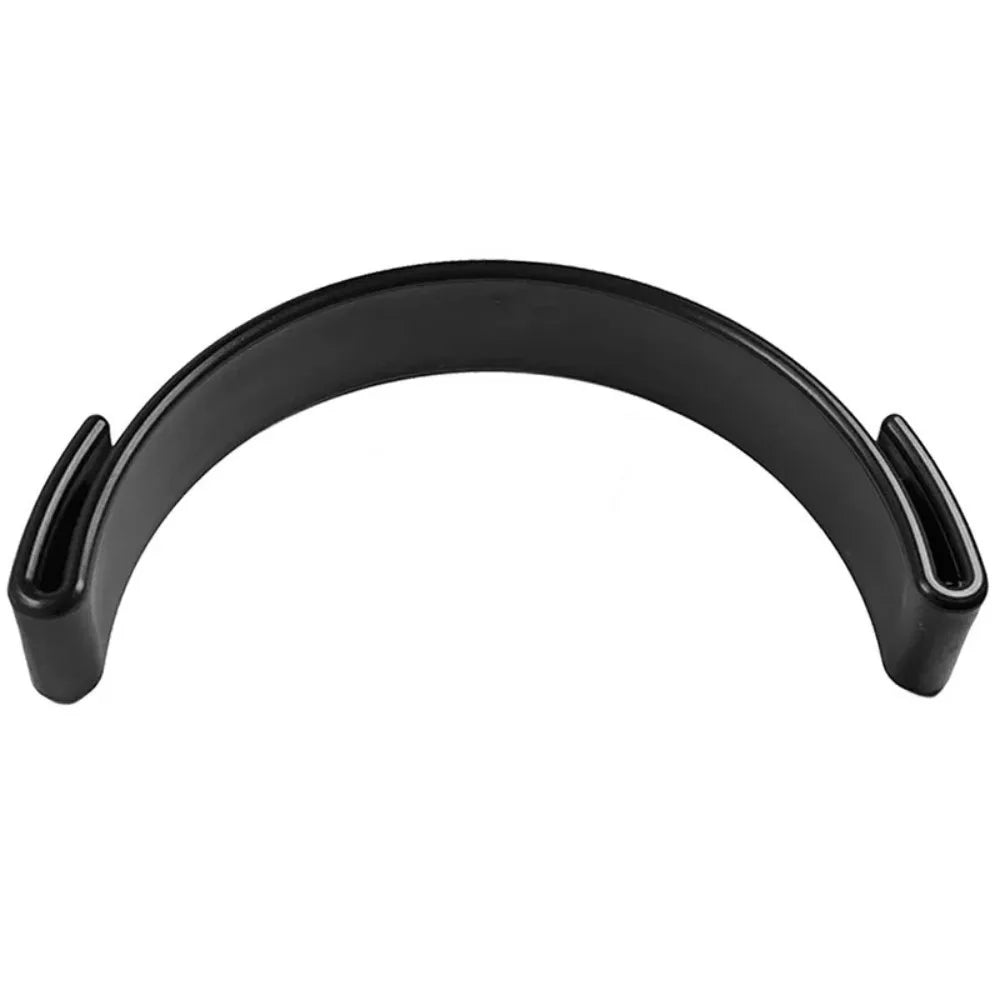 A black adjustable hat brim shaper tool with curved edges.