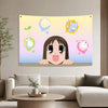 A vibrant anime wall tapestry featuring characters from Azumanga Daioh on a light background.