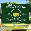 Banner verde oscuro para un torneo con la palabra MASTERS y el año 1934, con la silueta de un mapa estatal.