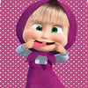 A cute girl character wearing a purple hood and dress is featured against a pink polka dot background.
