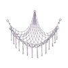 A light gray multi-use storage hammock for toys and plushies with a draped, netted design.