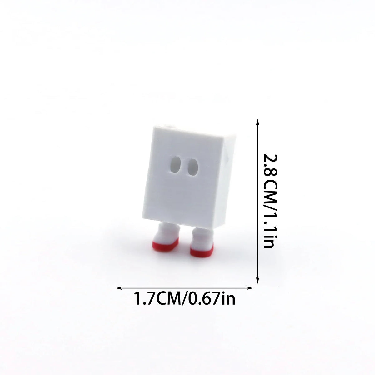 White 3D printed cartoon animal figurine with two holes and red feet