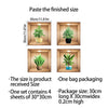 Un jeu de quatre cadres en bois avec des plantes en pot, montrant la taille finale et les détails de l'emballage.