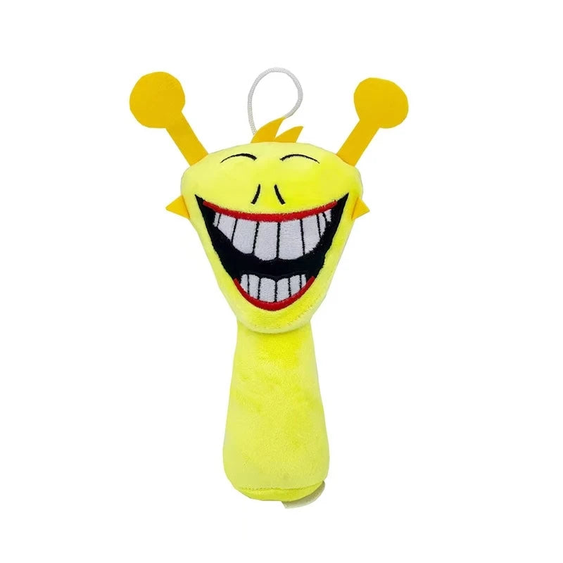 A yellow plush toy set shaped like a smiling face with protruding ears.