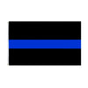A black flag with a horizontal blue stripe and a thin red line.