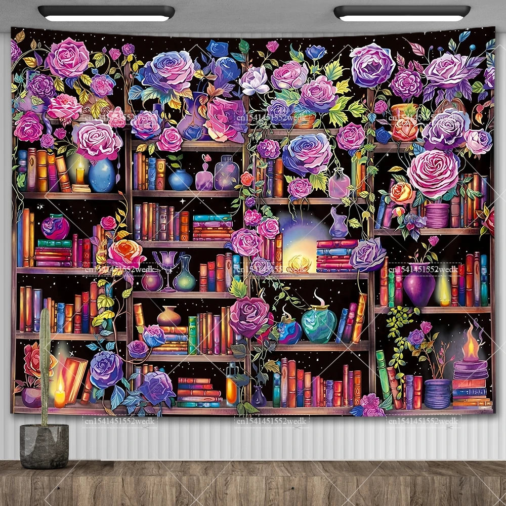 Enchanted Library Staircase Tapestry Wall Hanging