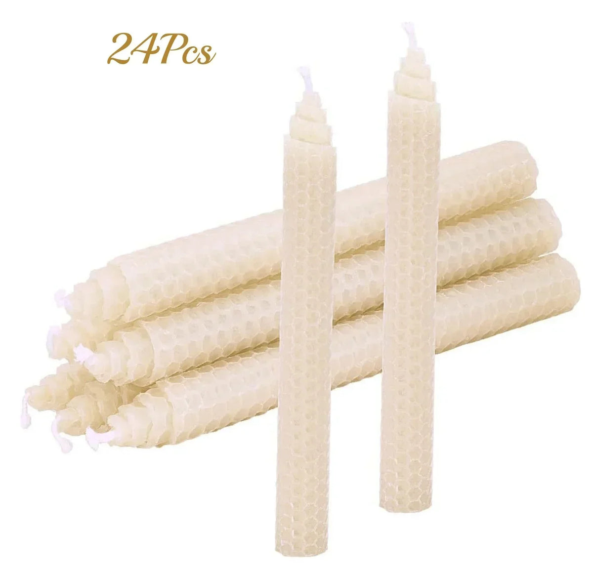 Hand-Rolled Beeswax Taper Candles with Honeycomb Design