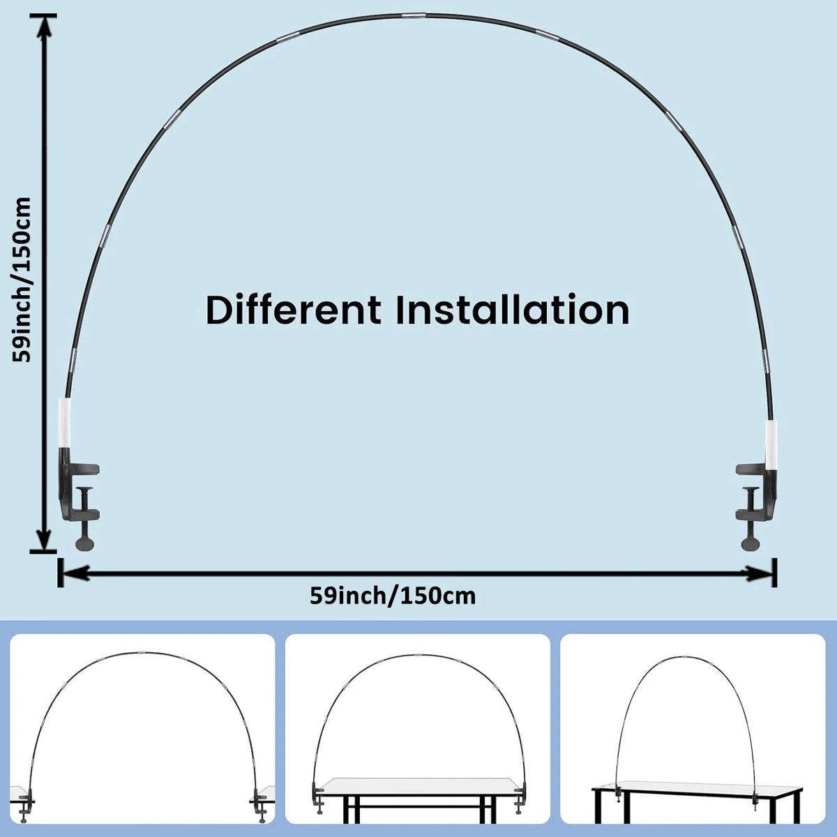 Diagram showing different installation methods for a black table balloon arch kit.