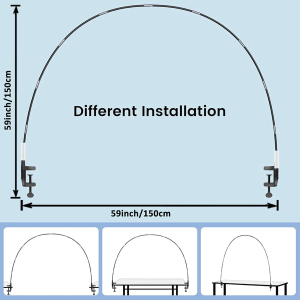 Diagram showing different installation methods for a black table balloon arch kit.