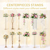 A display of six different styles of rose ball centerpieces featuring silk artificial flowers in various colors and metallic 