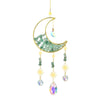 Gold moon suncatcher wind chime with green crystals and prism accents