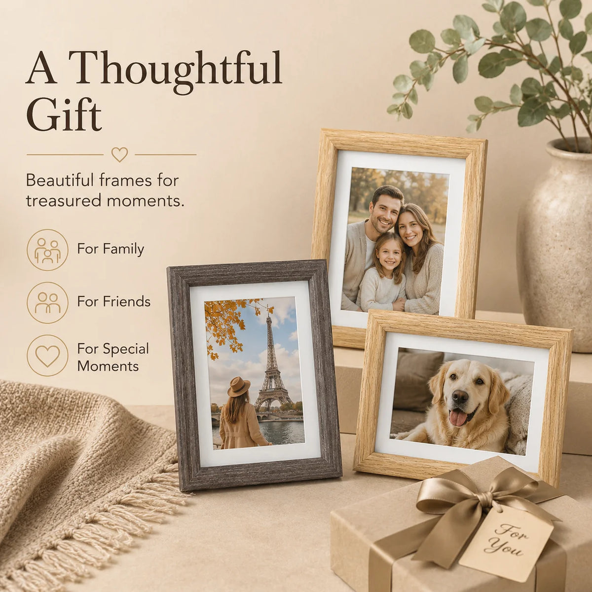 Classic Woodgrain Photo Frame for 4x6 Pictures with White Mat