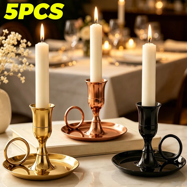 Vintage Gold Taper Candle Holder with Handle and Drip Tray