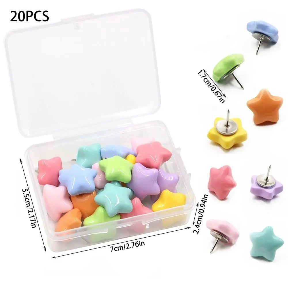 20 pieces of decorative pentagram thumb tacks in various pastel colors for crafting and display
