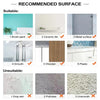 Guía que muestra superficies adecuadas e inadecuadas para pegatinas de espejo acrílico decorativas.