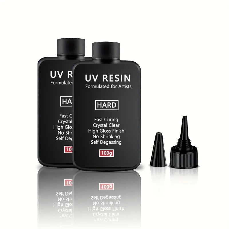 Black UV resin bottle labeled HARD formulated for artists with a black applicator tip.