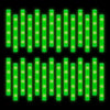 A row of bright green LED foam glow sticks, illuminated in a vertical array.
