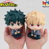 Two chibi collectible figures of My Hero Academia characters, one green-haired and one blonde-haired.