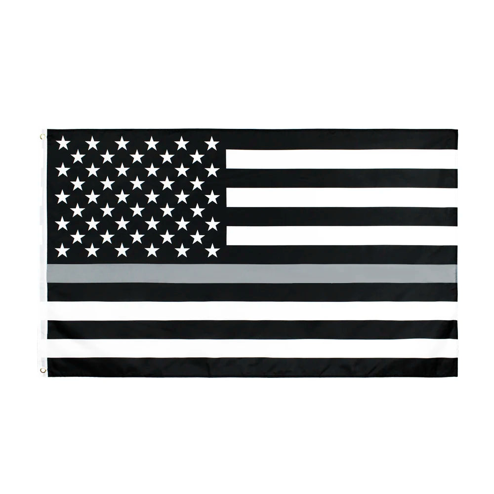 A black flag with white stars and horizontal stripes, representing a first responder memorial.
