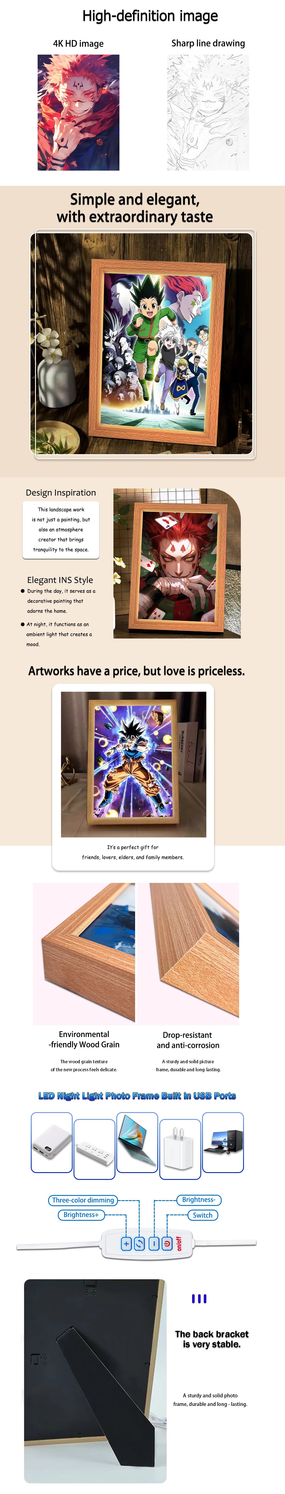 Anime Satoru Gojo LED Lighted Photo Frame with Three Color Modes