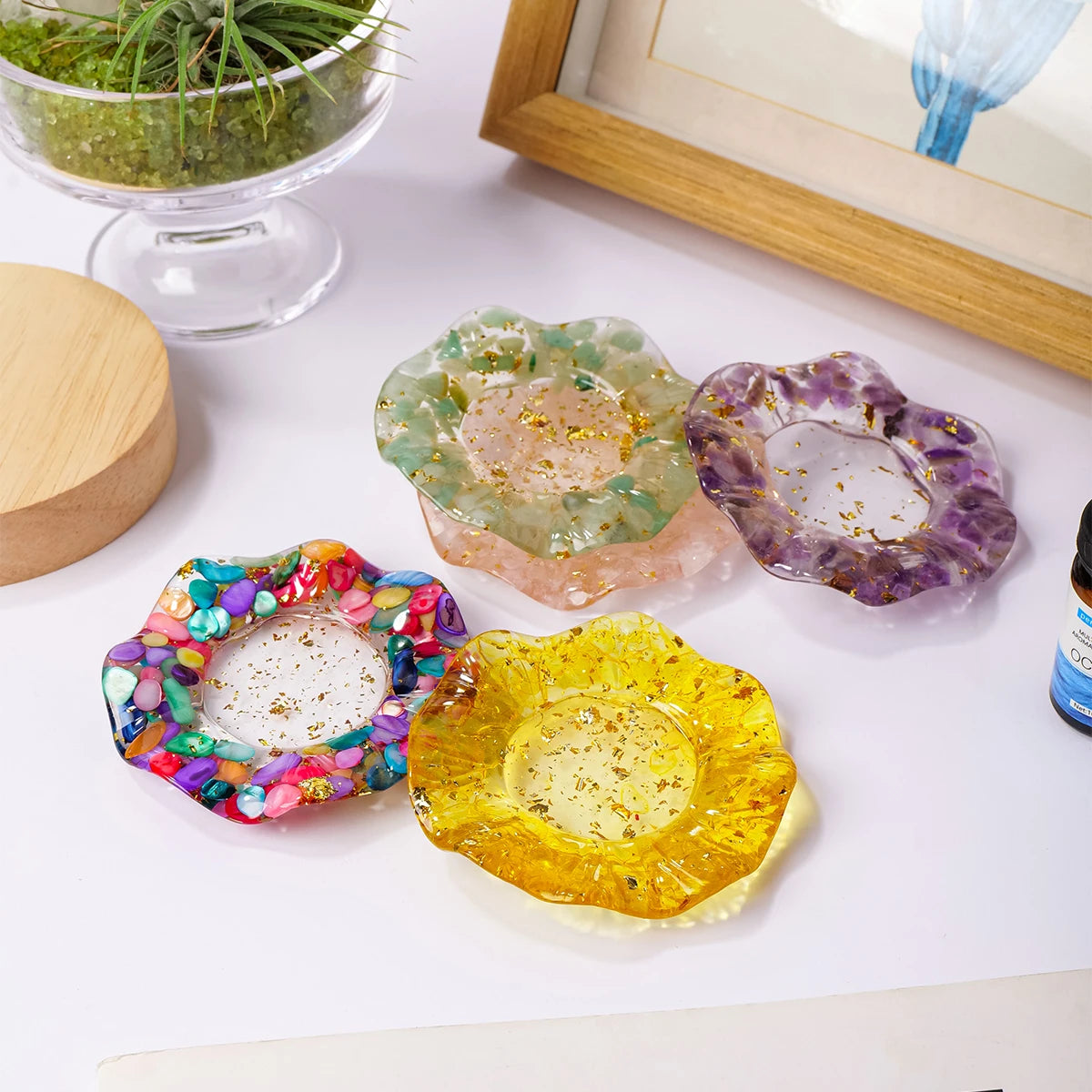 Natural Crystal Reiki Bowl with Flower Plate for Meditation and Home Decor