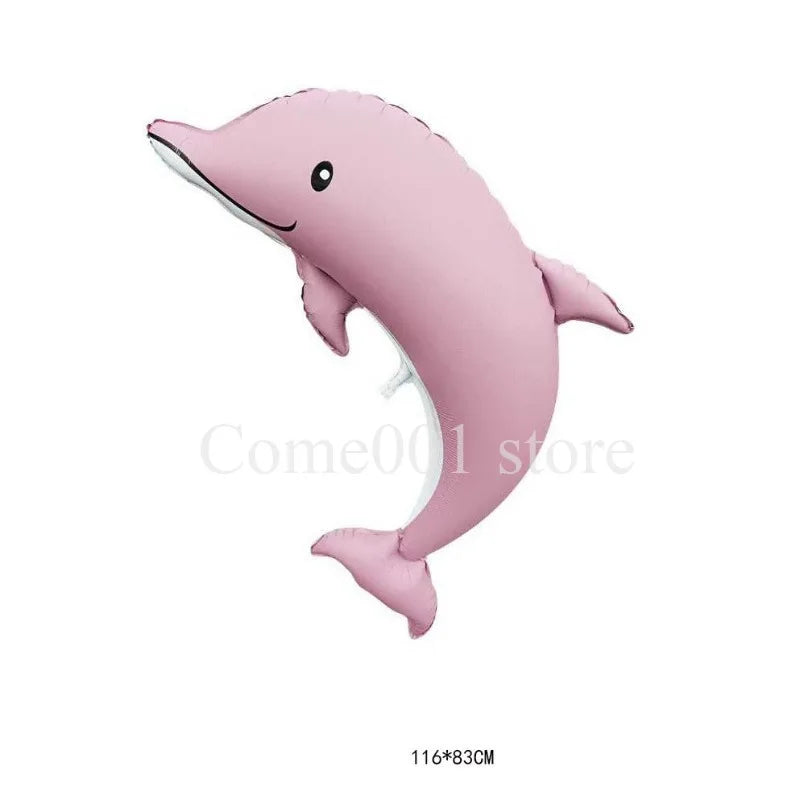 Pink foil balloon set featuring a dolphin, seashell, and mermaid tail decorations