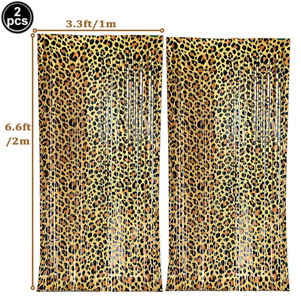 A set of leopard print foil balloons with vertical lines for party decorations