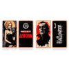 A set of four fantasy art bars featuring dark and dramatic illustrations on black backgrounds.