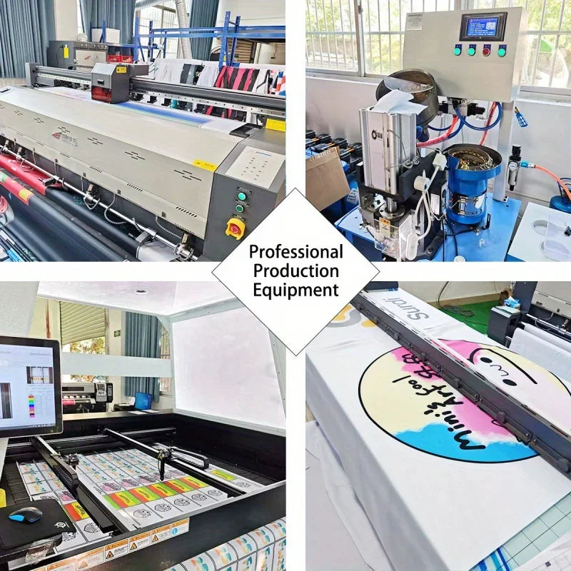 Professional production equipment for creating custom polyester banners with metal grommets.