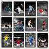 A collage of modern soccer player portraits featuring various athletes in action shots.