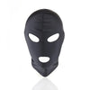 Black leather BDSM head harness and blindfold for roleplay