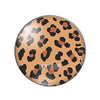Round glass cabochon with a brown and black leopard print pattern.