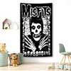 Black and white tapestry wall art featuring a skull face design for punk rock fans