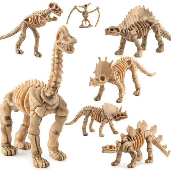 A set of twelve prehistoric dinosaur skeletons for kids to dig and build