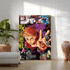 A vertical poster featuring characters from Jujutsu Kaisen anime in vibrant colors and dynamic poses.