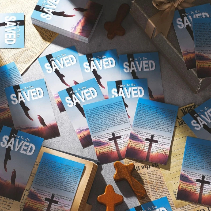 A collection of inspirational prayer cards featuring silhouettes and crosses on textured paper.